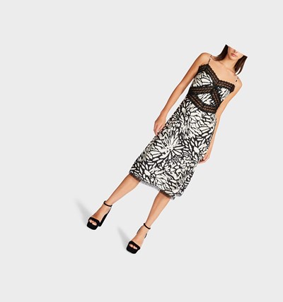 Black Women's Betsey Johnson Blurred Lines Printed Dull Charmeuse Slip Dress | YIQHMAJ-01