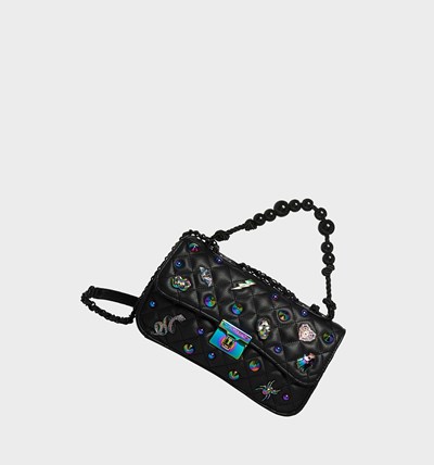 Black Women's Betsey Johnson Ghostly Charms Quilted Bag Shoulder Bags | XAMFLVH-67