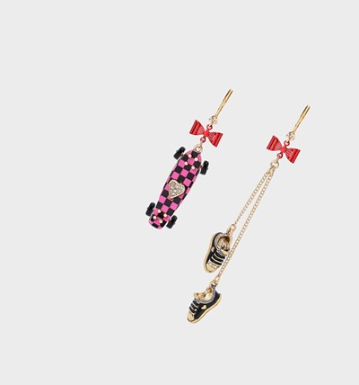 Pink Women's Betsey Johnson Back To Cool Skateboard Mismatch Earrings | AUOYJMR-27