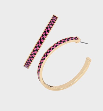 Pink Women's Betsey Johnson Back To Cool Checherboard Hoop Earrings | GYVPZIH-36