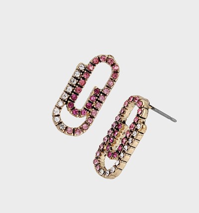 Pink Women's Betsey Johnson Back To Cool Paper Clip Studs Earrings | MHWLNIZ-05