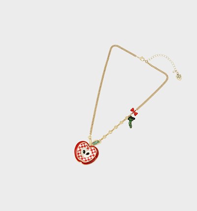 Red Women's Betsey Johnson Back To Cool Apple Pendant Necklaces | QAMJBVI-85