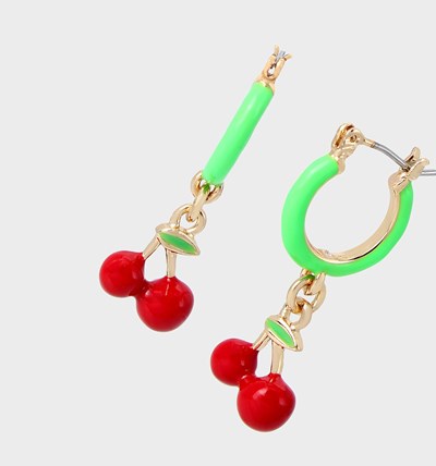 Red Women's Betsey Johnson Island Time Cherry Huggies Earrings | SUMXADT-21