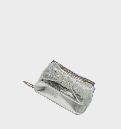 Silver Women's Betsey Johnson Glitterazzi Bow Bag Crossbody Bags | HFADNZX-30