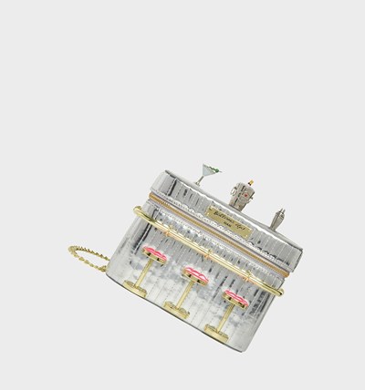 Silver Women's Betsey Johnson Kitsch Art Deco Bar Crossbody Kitsch Bags | IVPENWM-50