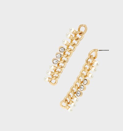 White Women's Betsey Johnson Betseyton Chain Linear Crystal Earrings | DJSQIOU-56