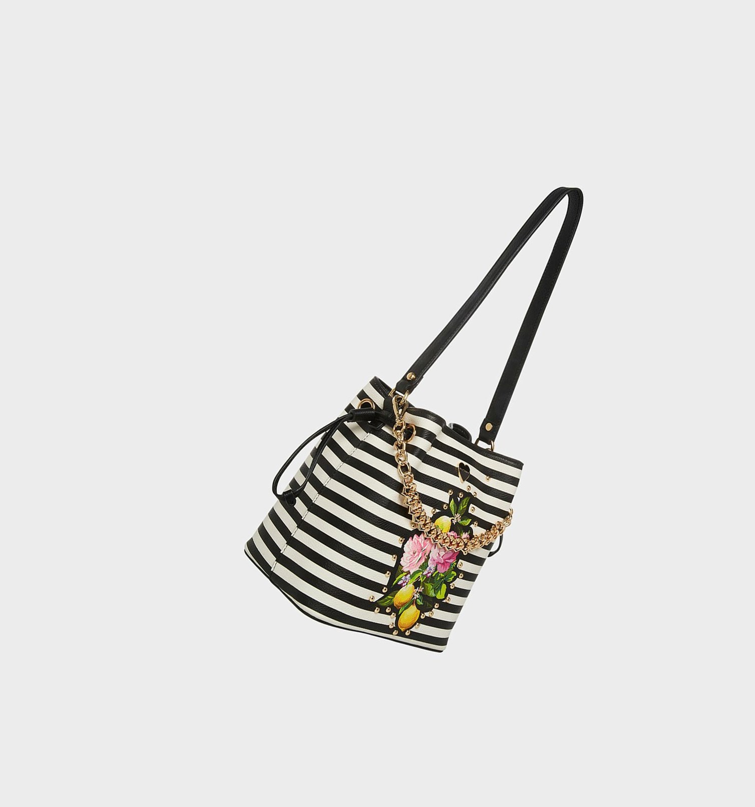 Black / White Women's Betsey Johnson Seeing Stripes Bucket Bag Shoulder Bags | LMYEZBG-70