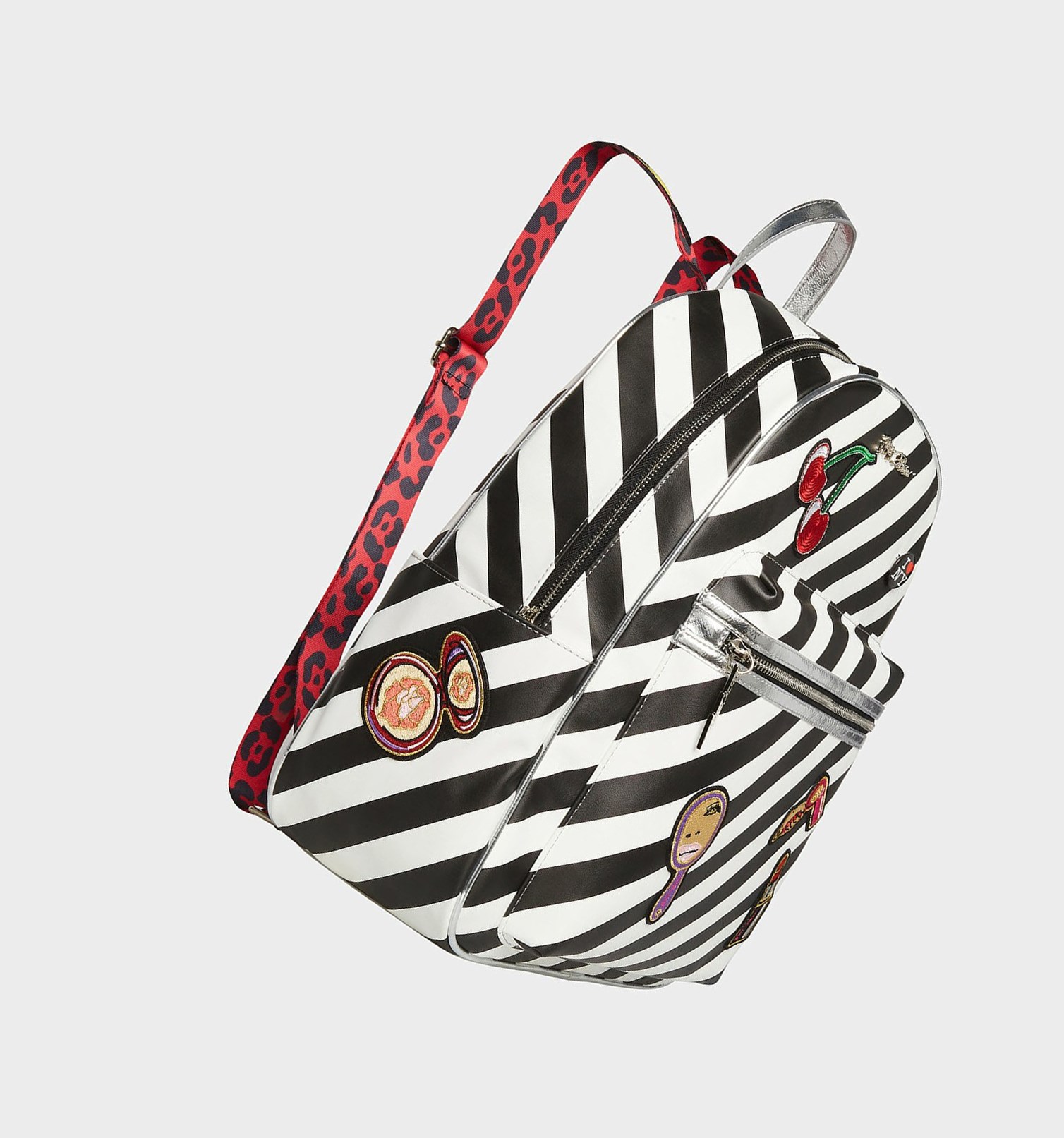 Black / White Women's Betsey Johnson Stripe It Rich Large Backpack | QTKDMEG-81