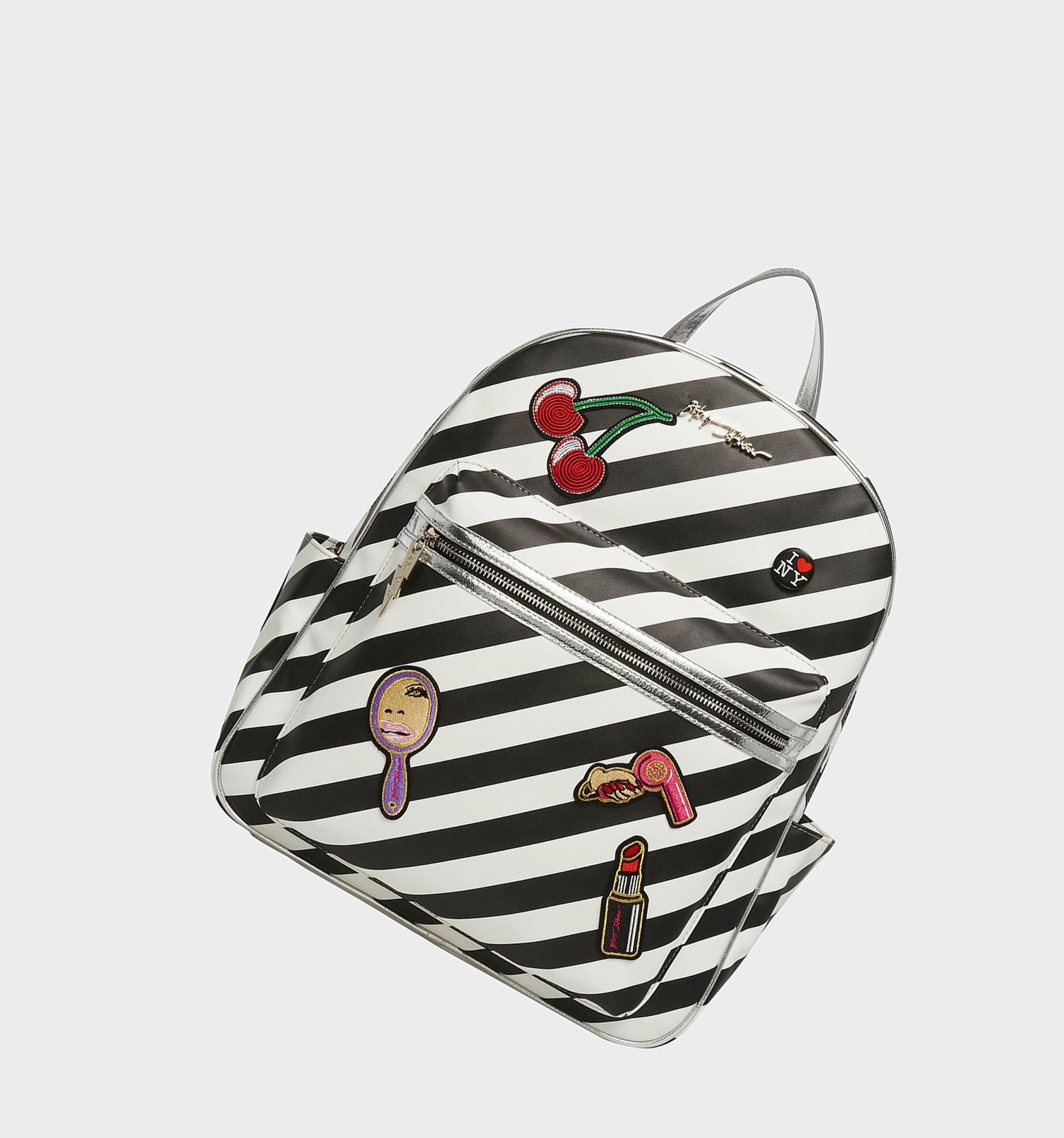 Black / White Women\'s Betsey Johnson Stripe It Rich Large Backpack | QTKDMEG-81