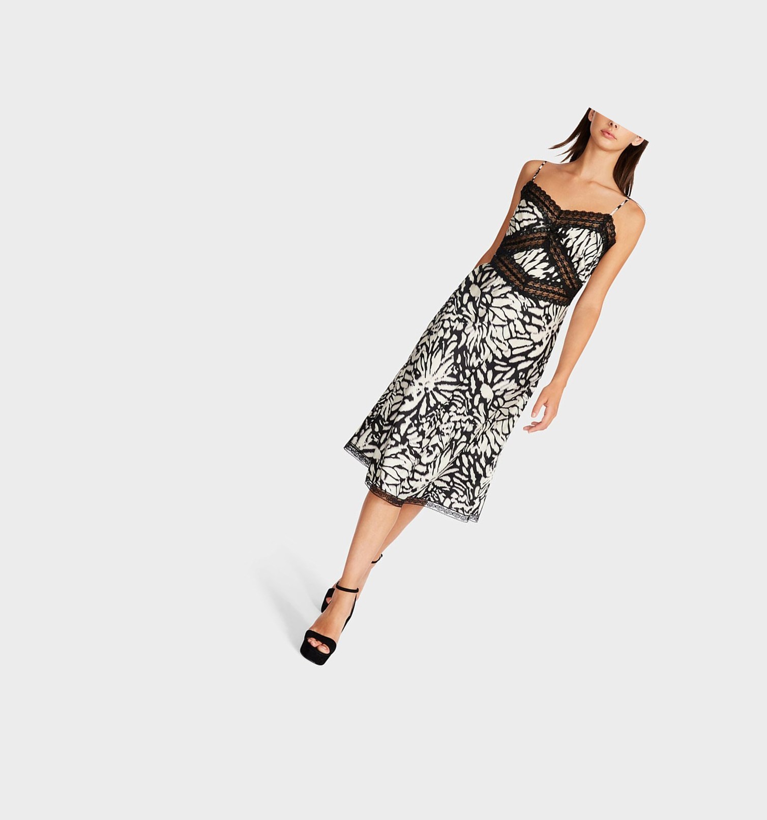 Black Women's Betsey Johnson Blurred Lines Printed Dull Charmeuse Slip Dress | YIQHMAJ-01