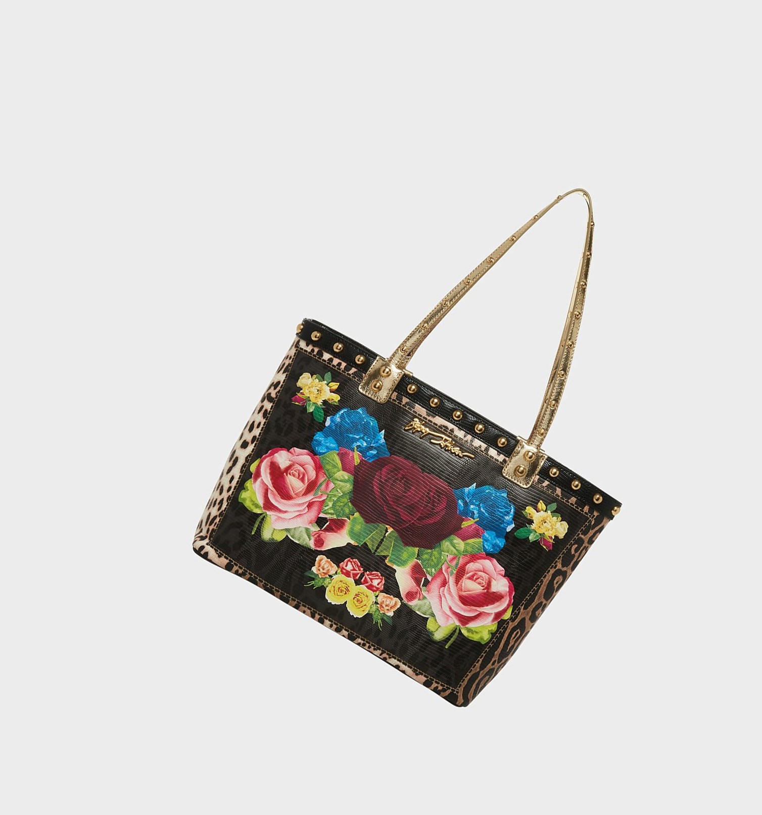 Black Women\'s Betsey Johnson Mirror Floral Floral Handbags | ZWYQONV-23