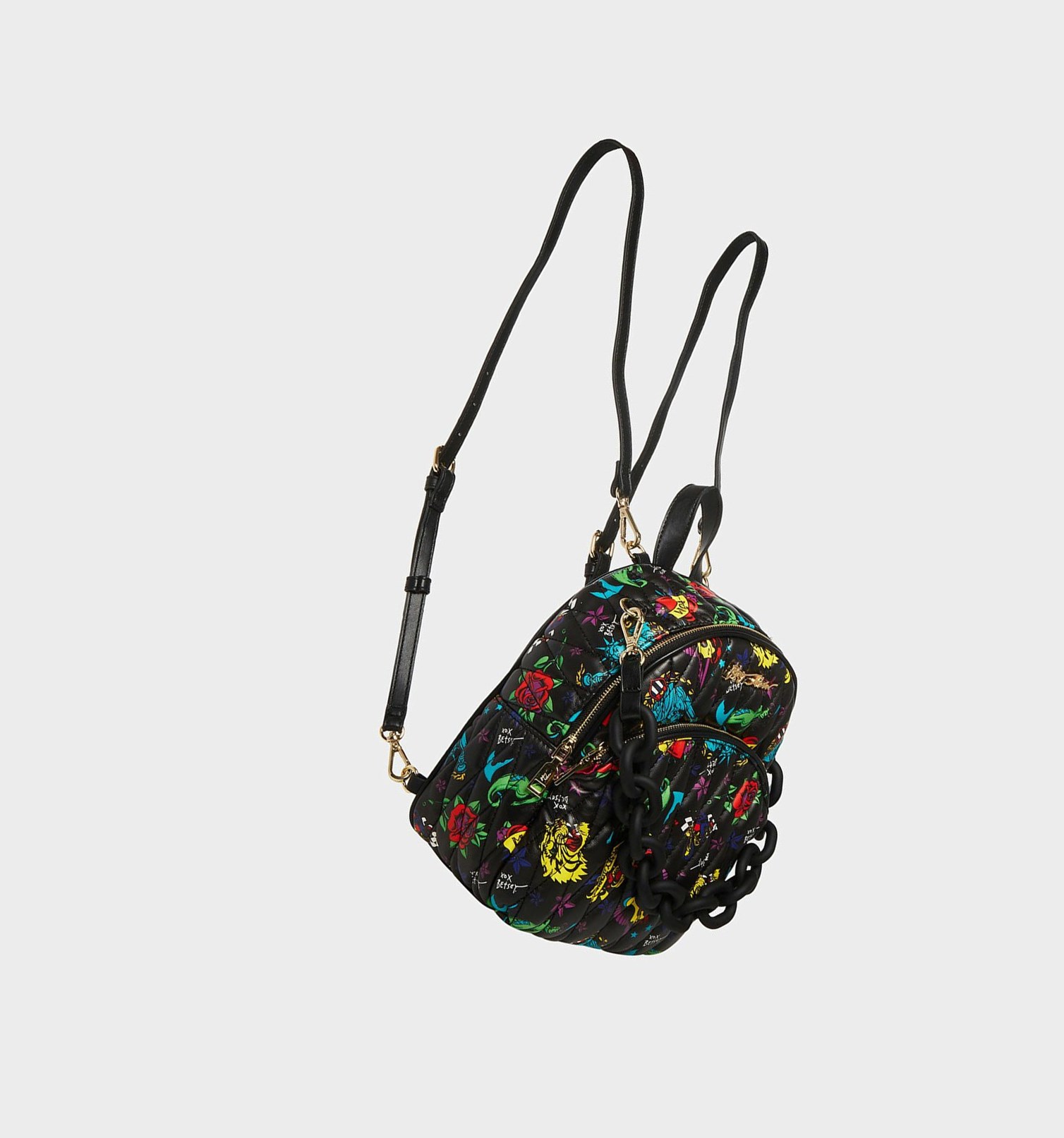 Black Women's Betsey Johnson Tattoo Print Midi Backpack | GTEUZRP-83