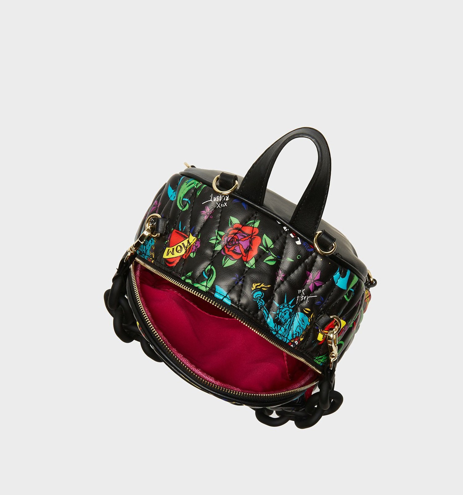 Black Women's Betsey Johnson Tattoo Print Midi Backpack | GTEUZRP-83