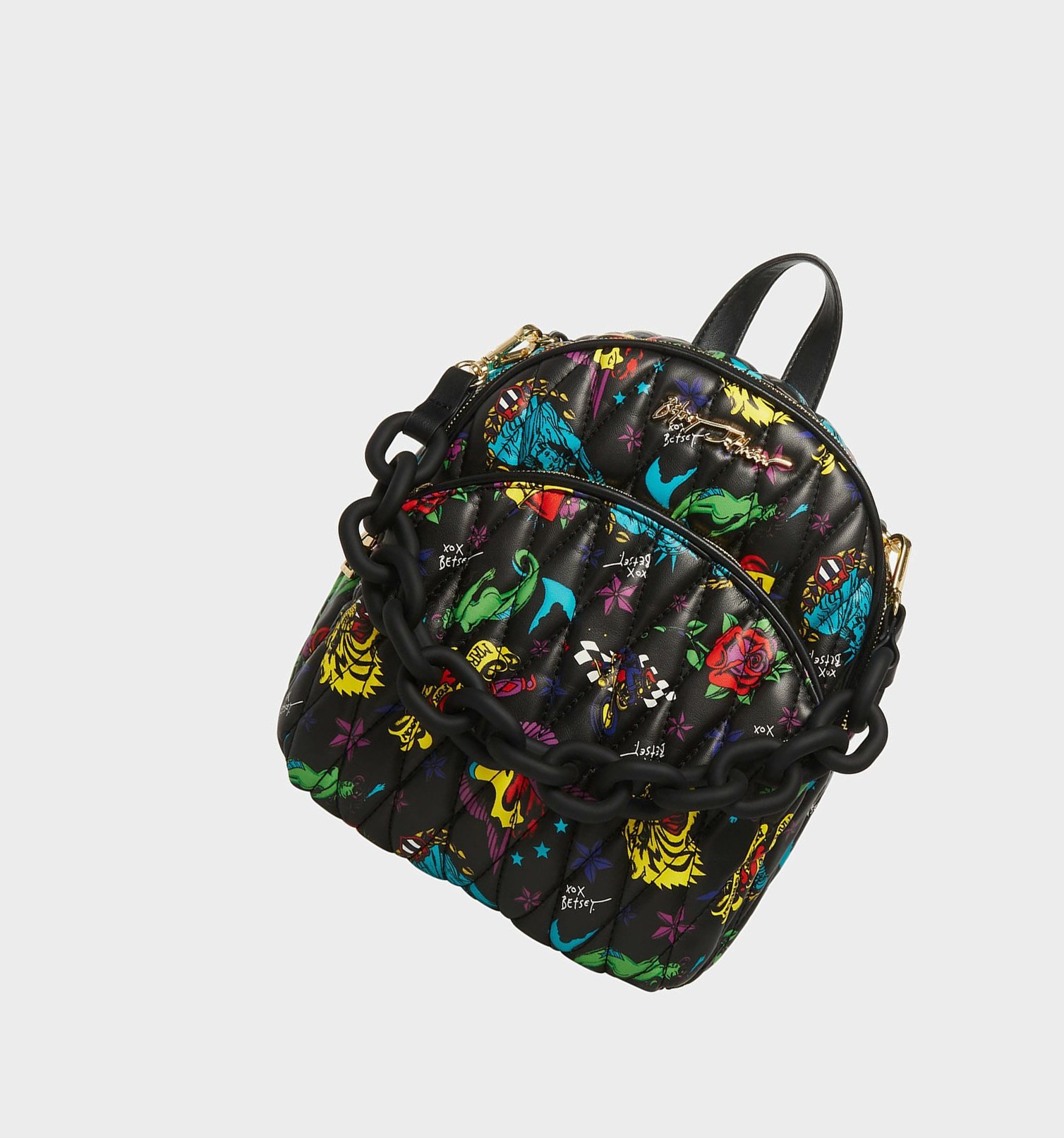 Black Women\'s Betsey Johnson Tattoo Print Midi Backpack | GTEUZRP-83